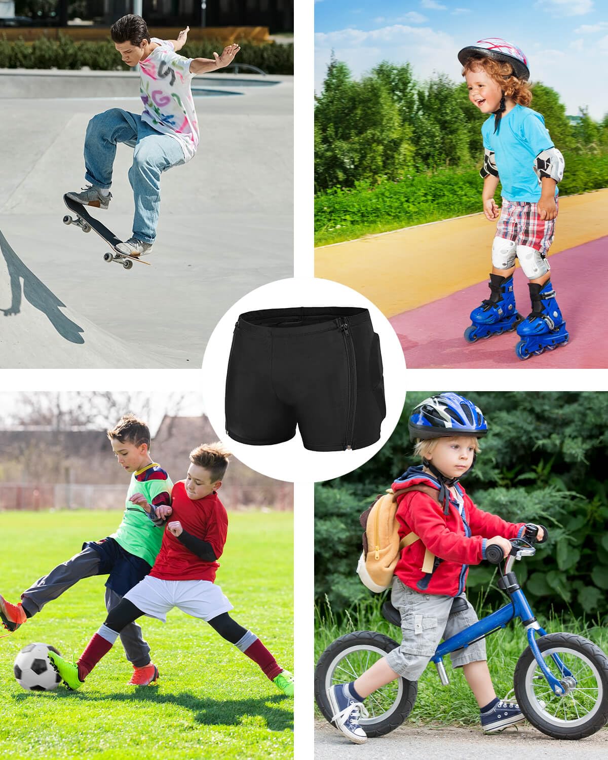 Kids Zip-on Zip-off Padded Shorts for Snowboard Ski Figure Skating Cycling, Children Youth Adults 3D Hips Pants Proteciton for Tailbone and Butt