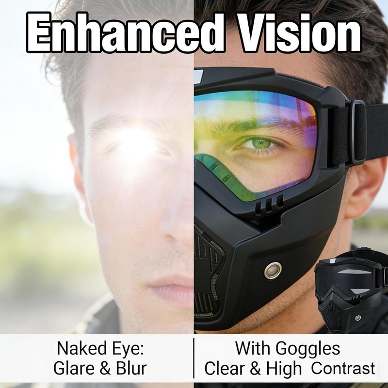 Full Face Paintball Mask - Anti-Fog Tactical Goggles with Removable Face Shield | Airsoft & Motorcycle Use