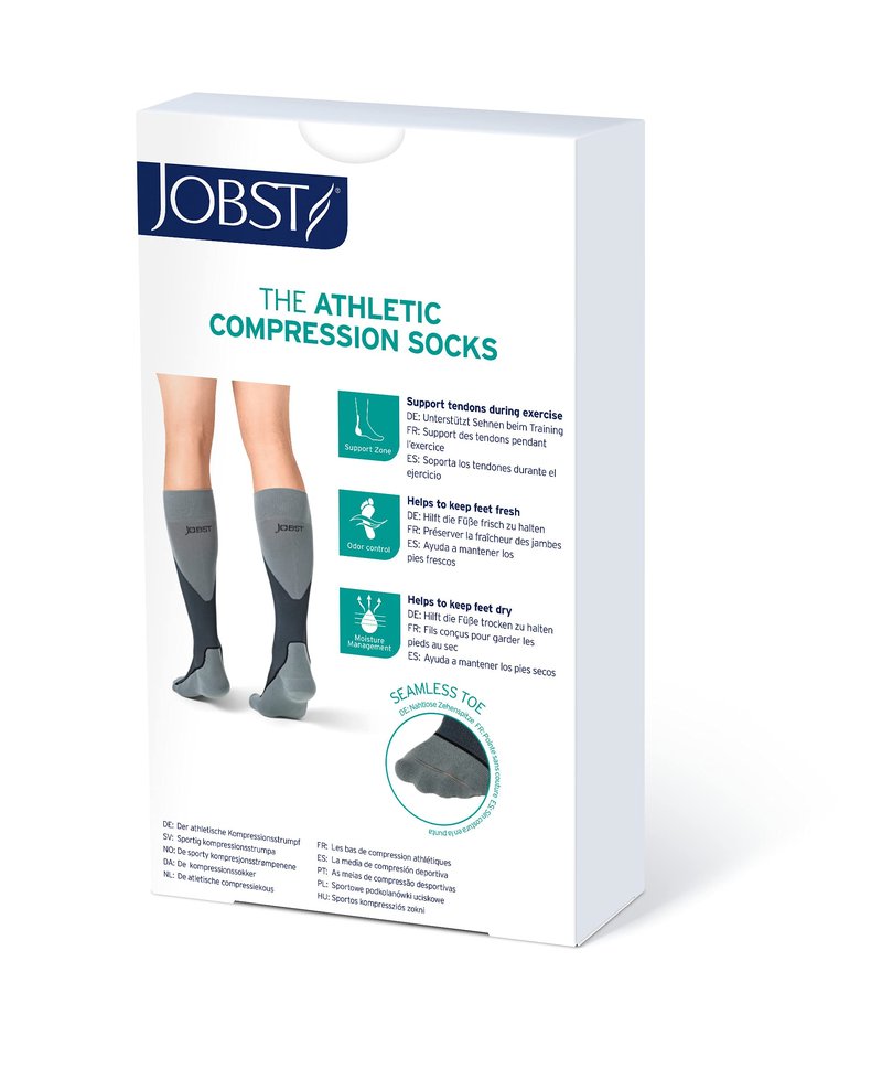 JOBST 7528902 Sport Compression Sock, Knee High, 15-20mmHg, White/Grey, Large