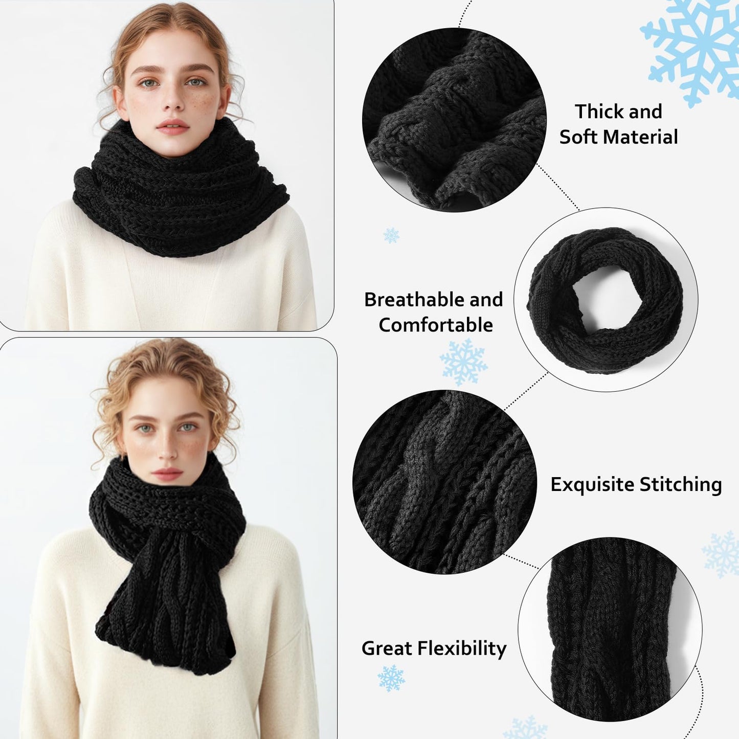 Winter Beanie Hat Scarf Gloves Set, Thick Warm Knit Winter Skull Cap Touch Screen Gloves Neck Scarf for Women Men