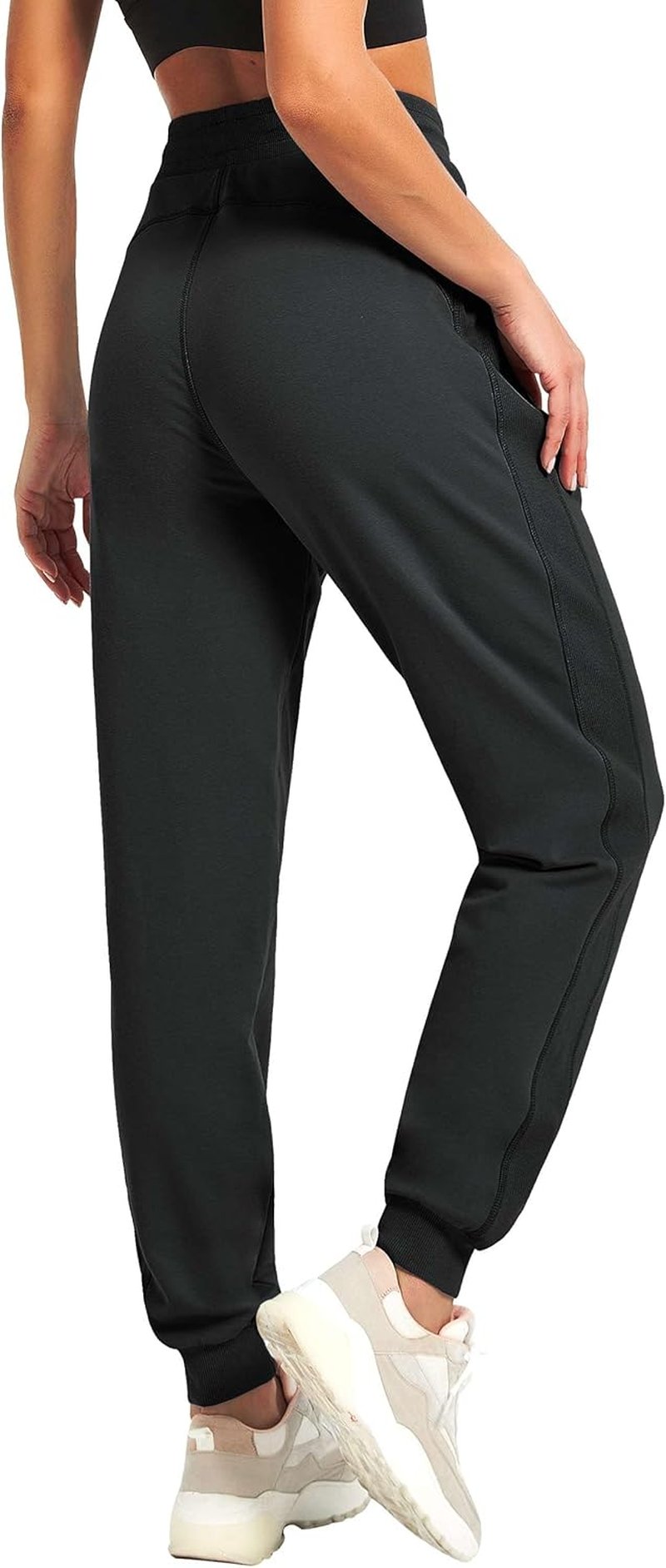 PULI Women's Cotton Jogger Sweatpants - Ribbed Lounge Pants with Zipper Pocket
