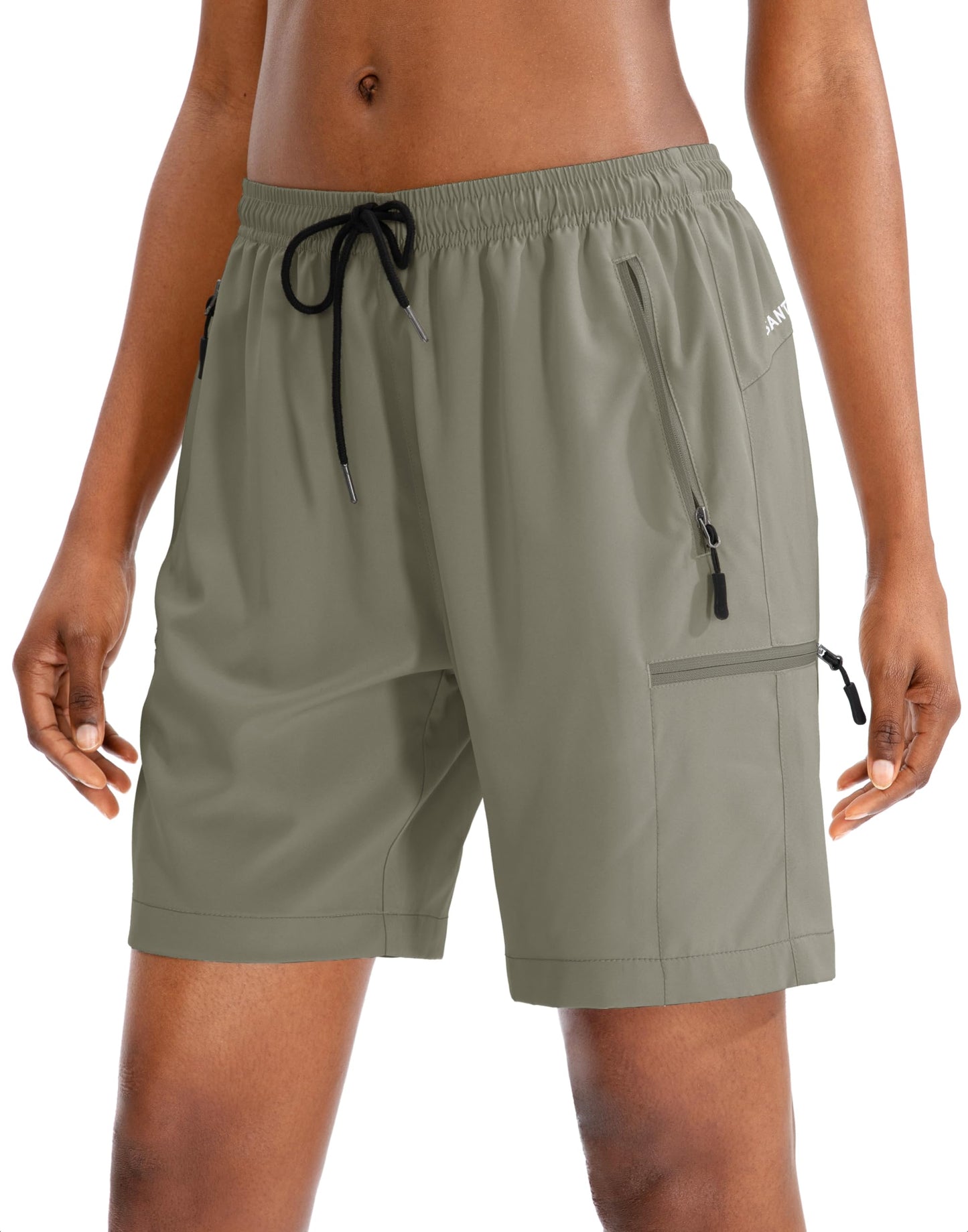 SANTINY Women's 5''/ 7''/9'' Hiking Cargo Shorts Quick Dry Lightweight Summer Shorts for Women Athletic Golf Zipper Pockets(Silver Sage_M)