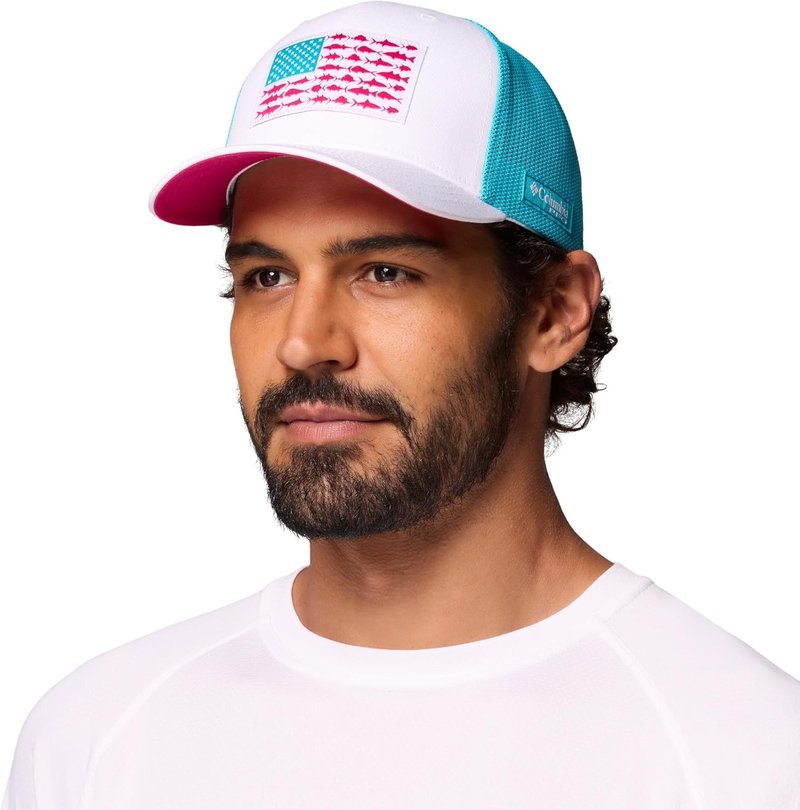 Columbia PFG Fish Flag Mesh Ball Cap - Unisex White/Guava Pink | Size L/XL