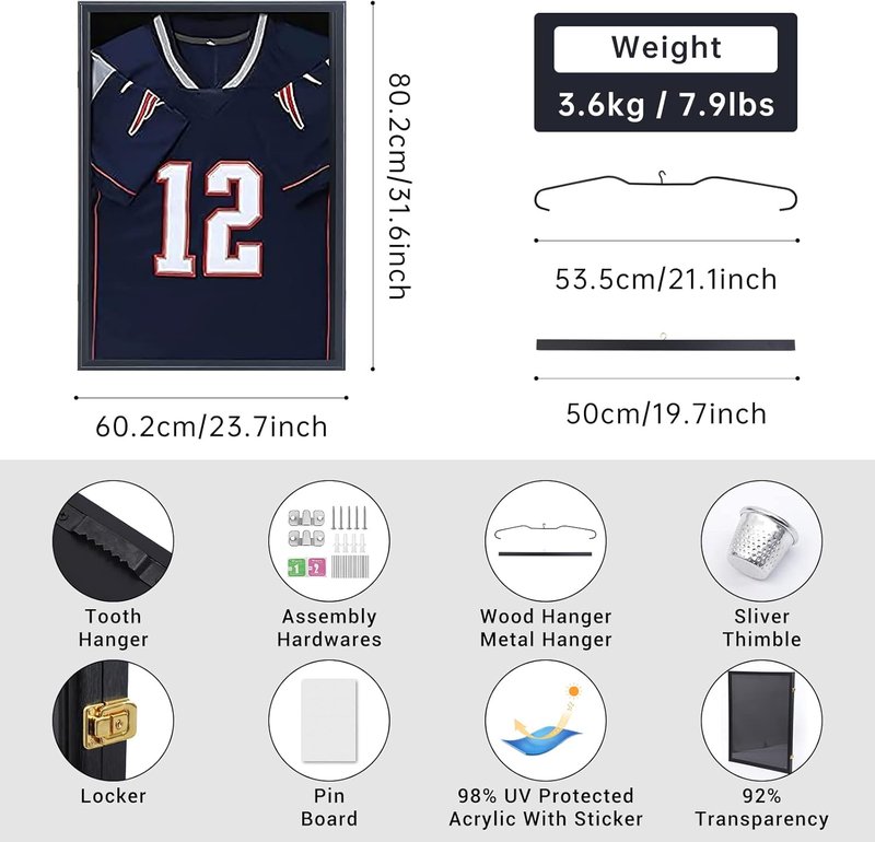 Jersey Shadow Box Display Case - 98% UV Protection, Acrylic Frame for Football & Basketball Jerseys | 1 Pack