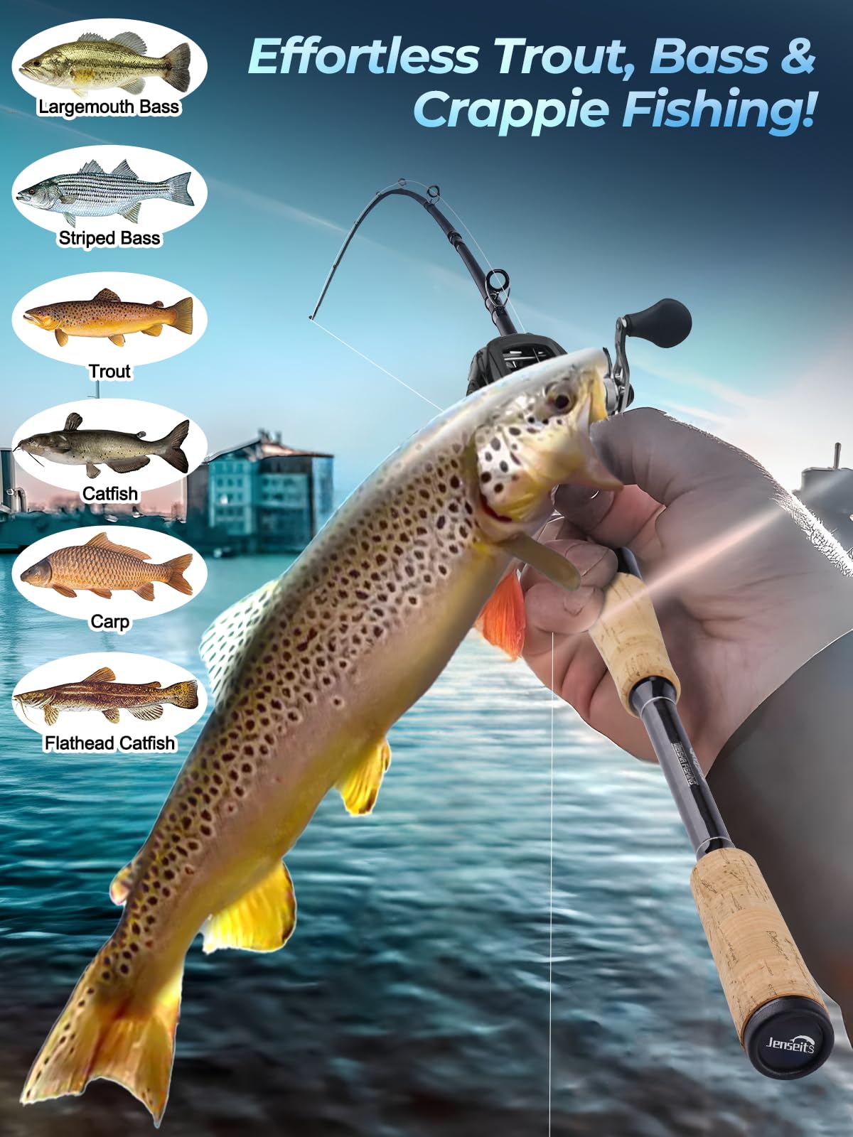 Jenseits 7Ft Casting Fishing Rod, 2-Piece MH Fast Action Bass Rod