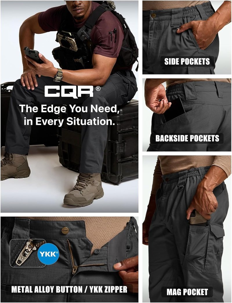 Men's Tactical Pants - Water Resistant Ripstop Cargo Design | Lightweight EDC Work & Hiking Wear