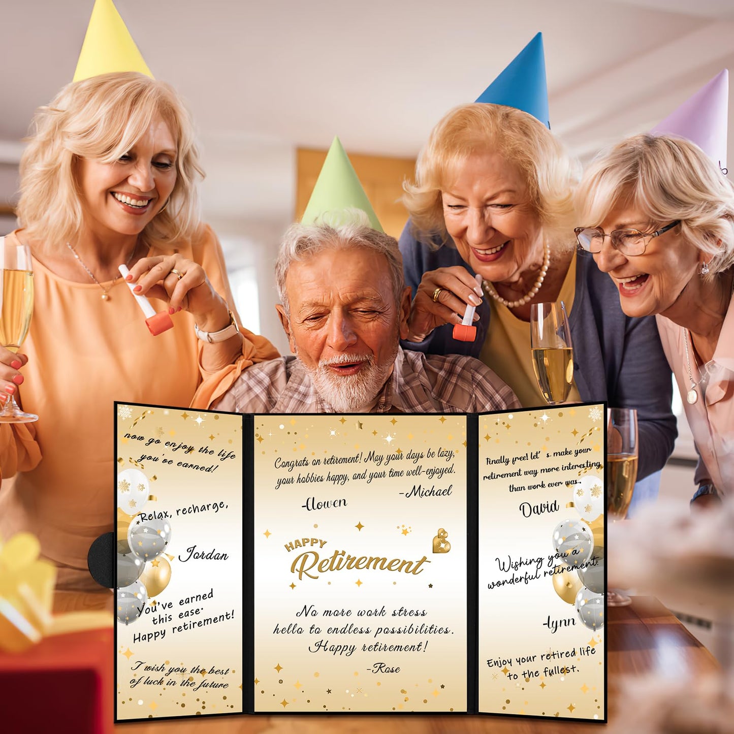 Retirement Party Decorations Black Gold Retirement Alternative Signature Guest Book to Sign, Large Retird Card for Men Women, Happy Retirement Gifts Signing Card Board for Farewell Party Supplies
