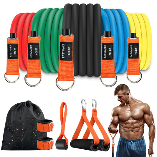 EASYMAKE Resistance Bands, Exercise Bands, Workout Bands with Handles, Door Anchor and Ankle Straps, Resistance Bands for Working Out Strength Training, Physical Therapy, Shape Body, Yoga, Home Gym