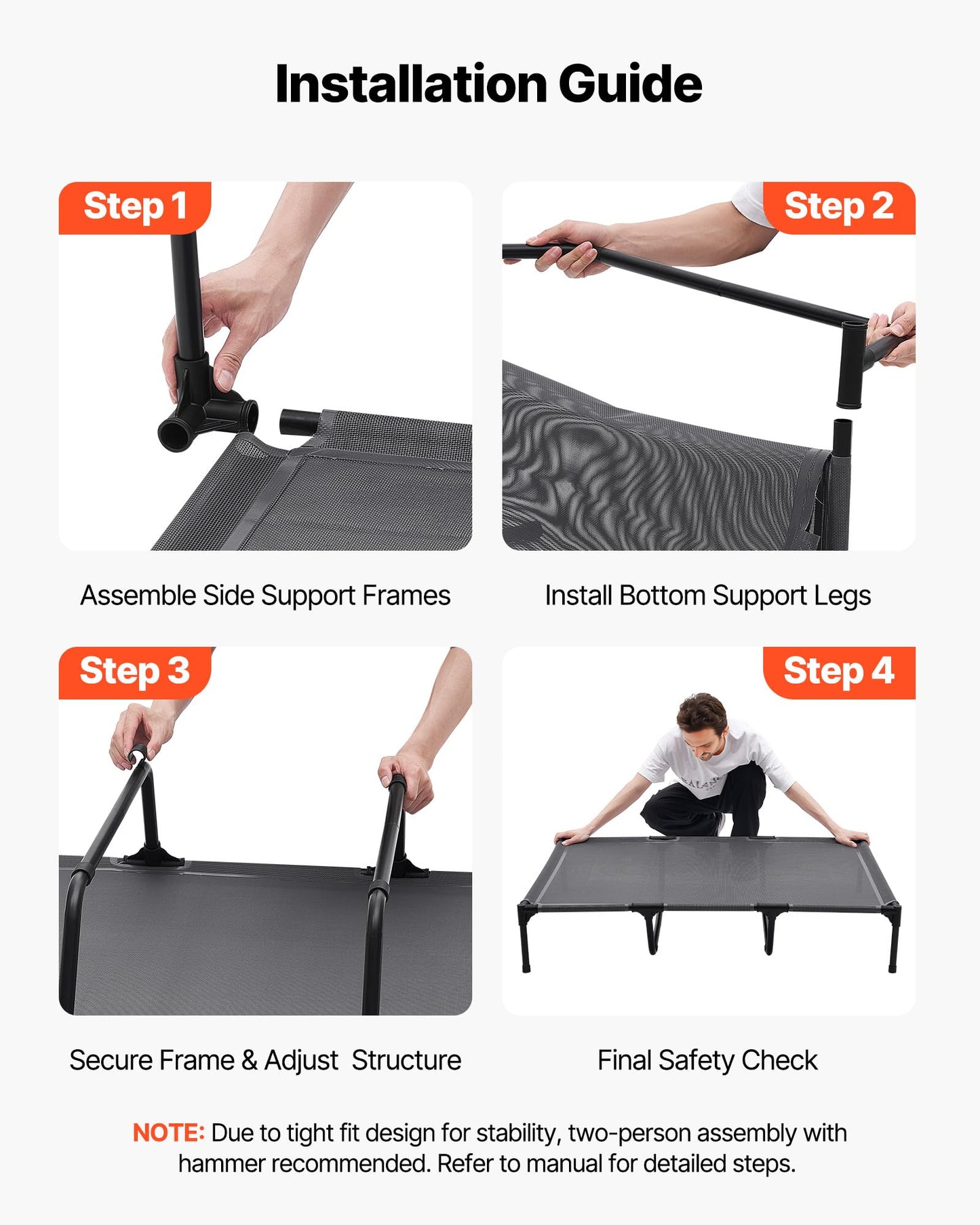 VEVOR Elevated Dog Bed for Large Dogs, Portable Raised Dog Cot with Steel Metal Frame and Breathable Teslin Mesh, Indoor & Outdoor Pet Cooling Raised Hammock Bed, XL, Gray