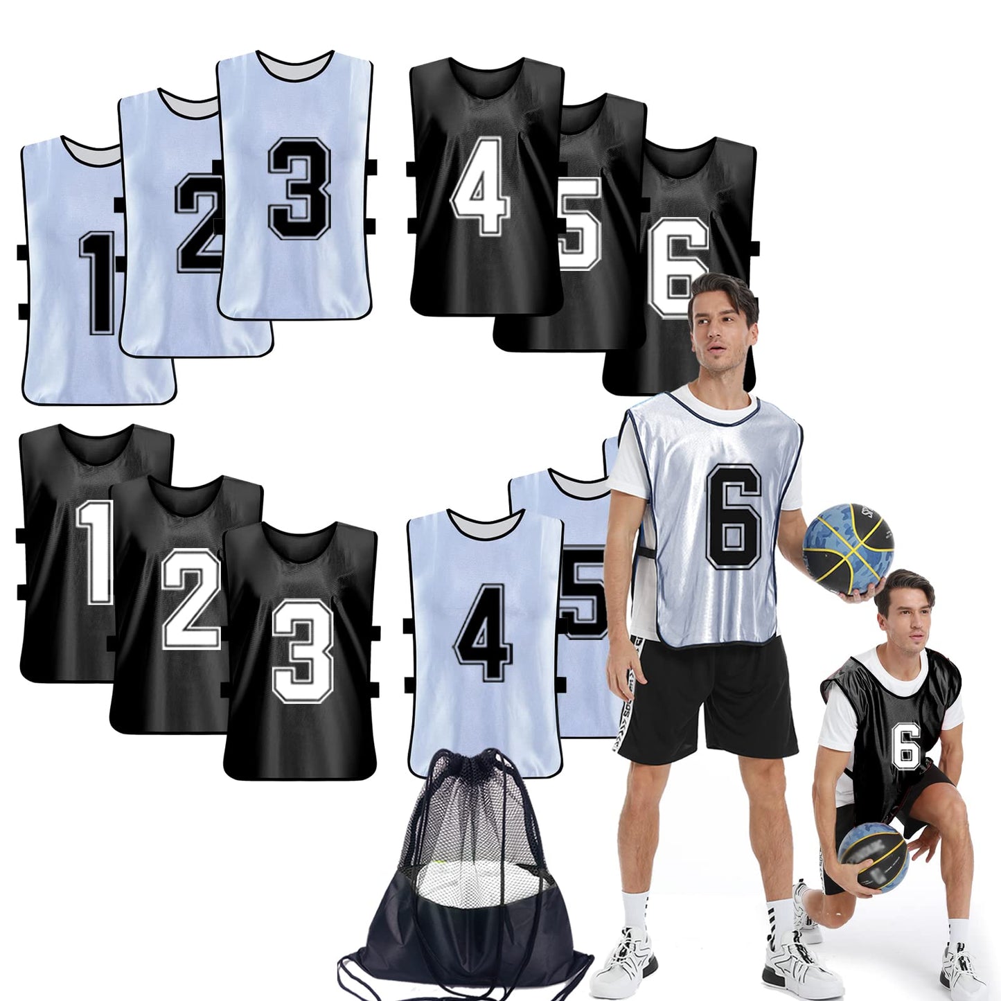 PULUOMASI 12 Pcs Sports Pinnies Numbered for Soccer Basketball Training