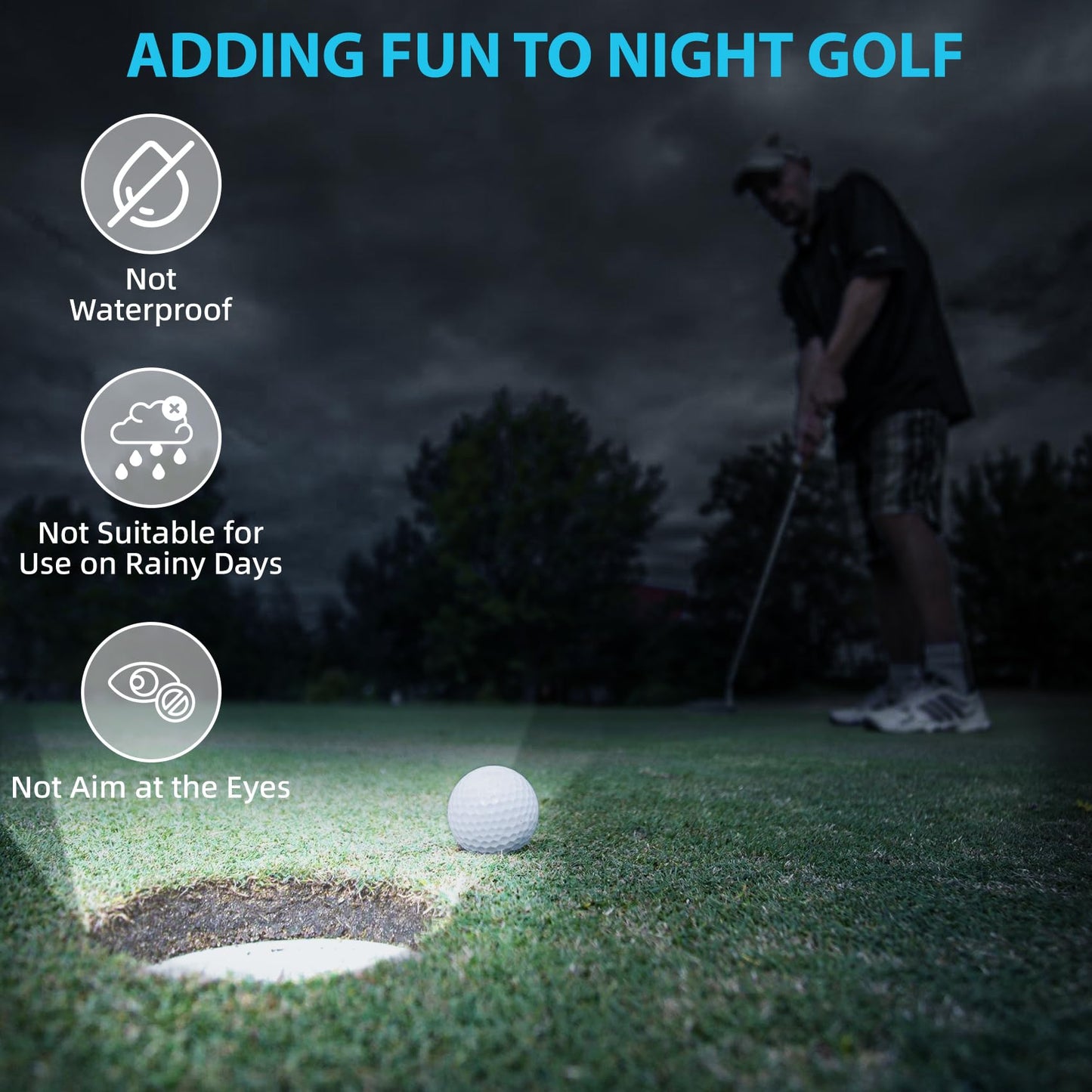 Kailund Golf Hole Lights 5 Pack - Led Light with Carabiner, Light Up Glow Hole for Night Play, Luminous Glow Golf Cup Lights for Putting Green Flags and Poles