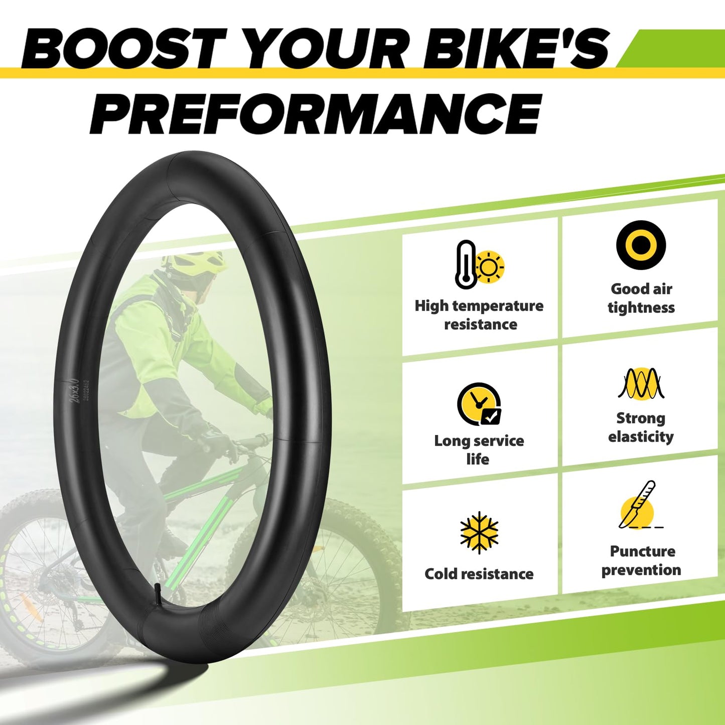 1 Pack 26x4 Fat Tire Tube with AV 32mm, 26x3.5-4.5 Fat Bike Tubes Heavy Duty with 1 Tire Lever, 26 x 4.0 Premium Butyl Rubber Bike Tube for Road/MTB/E Bike 26 x 3.50, 26 x 4.0, 26 x 4.5 by Hydencamm