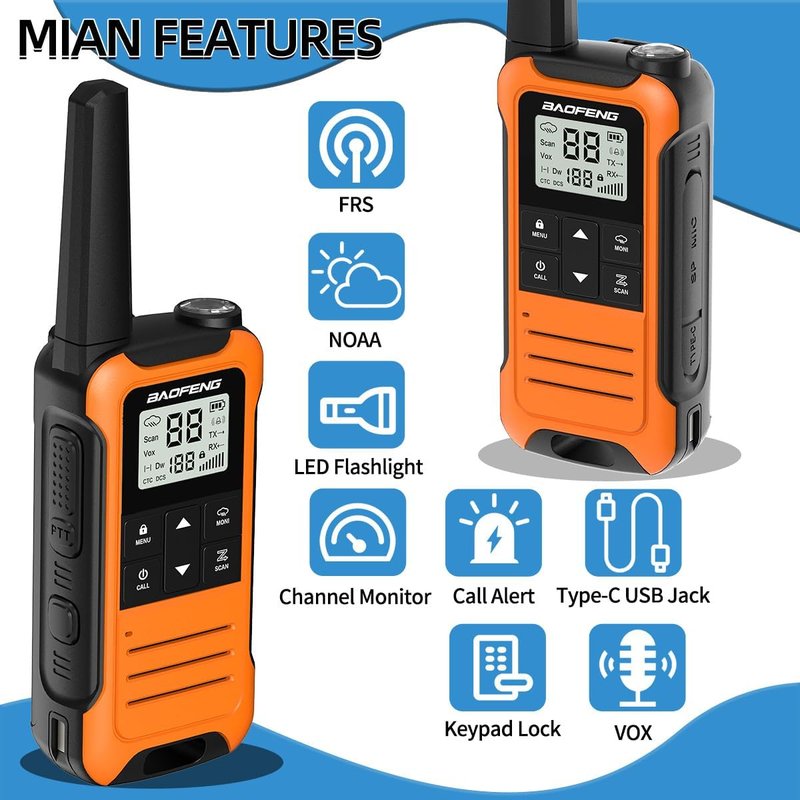 Long Range Walkie Talkies - Rechargeable FRS Two Way Radio | 4-Pack with 1400mAh Battery, USB-C, NOAA & Flashlight for Camping
