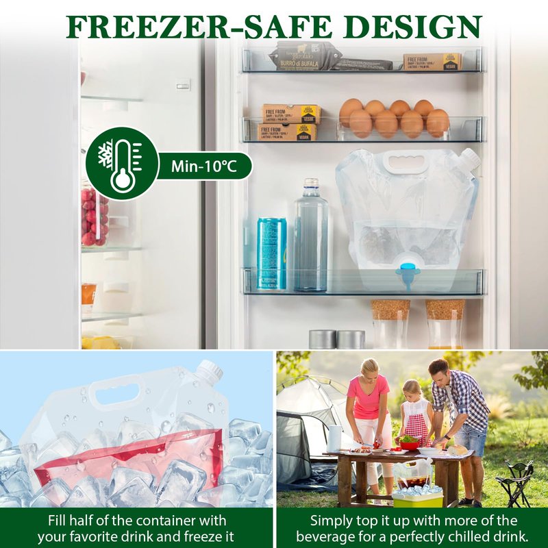 Cooltto 2 Pack 2.6 Gallon Premium Collapsible Water Container Bag, BPA Free Food Grade Clear Plastic Storage Jug, No-Leak Freezable Fold-able Water Bottle for Camping, Hiking, Backpacking, Emergency