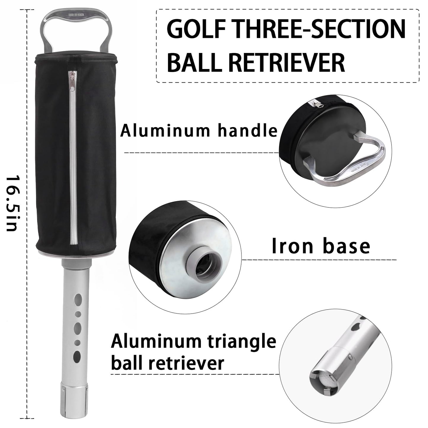 Golf Ball Shag Bag Golf Ball Retriever – Durable Aluminum Tube, Heavy-Duty Canvas, Holds Up to 80 Balls – Golf Ball Picker Upper for Driving Range, Practice, and Training