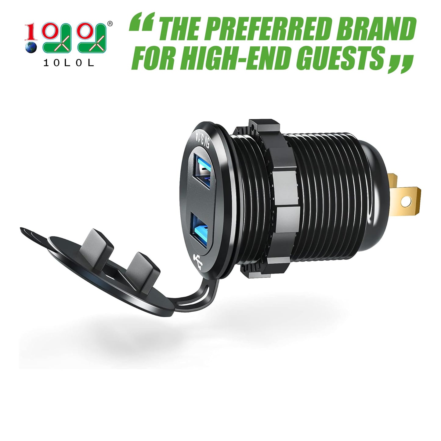 10L0L Universal 48V Golf-Cart-USB-Charger-Adapter with LED Digital Display, Dual Port 3.1A Quick Charge Fast Charging Power Socket for Club Car, EZGO, Yamaha – Phone Charging Port