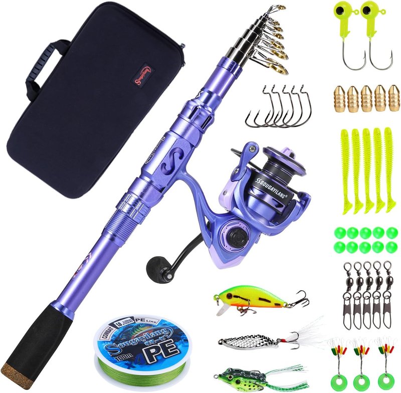 Sougayilang Fishing Rod and Reel Combo - Carbon Fiber Telescopic Fishing Pole for Saltwater & Freshwater | Smooth Reel Kit