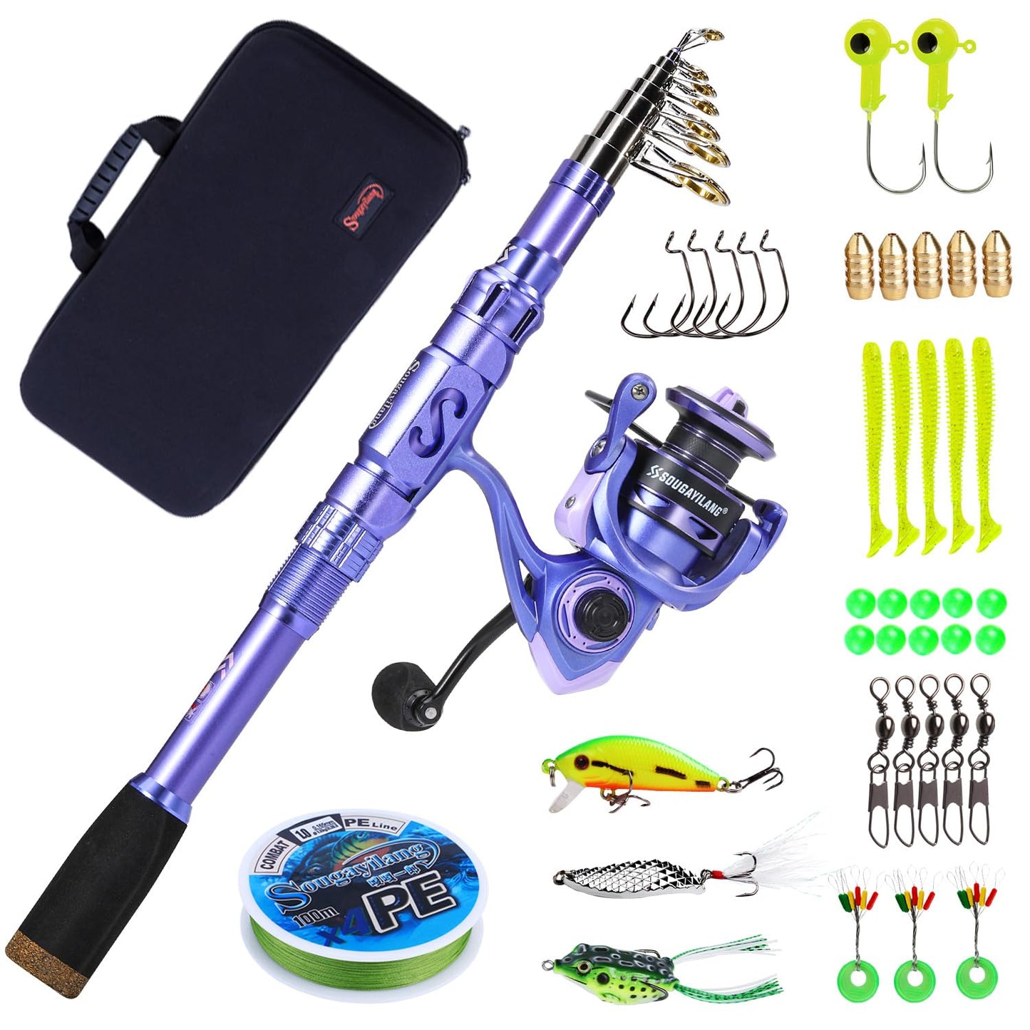 Sougayilang Fishing Rod and Reel Combos Carbon Fiber Telescopic Fishing Pole with Smooth Reel Combo Saltwater Freshwater Kit 2.7