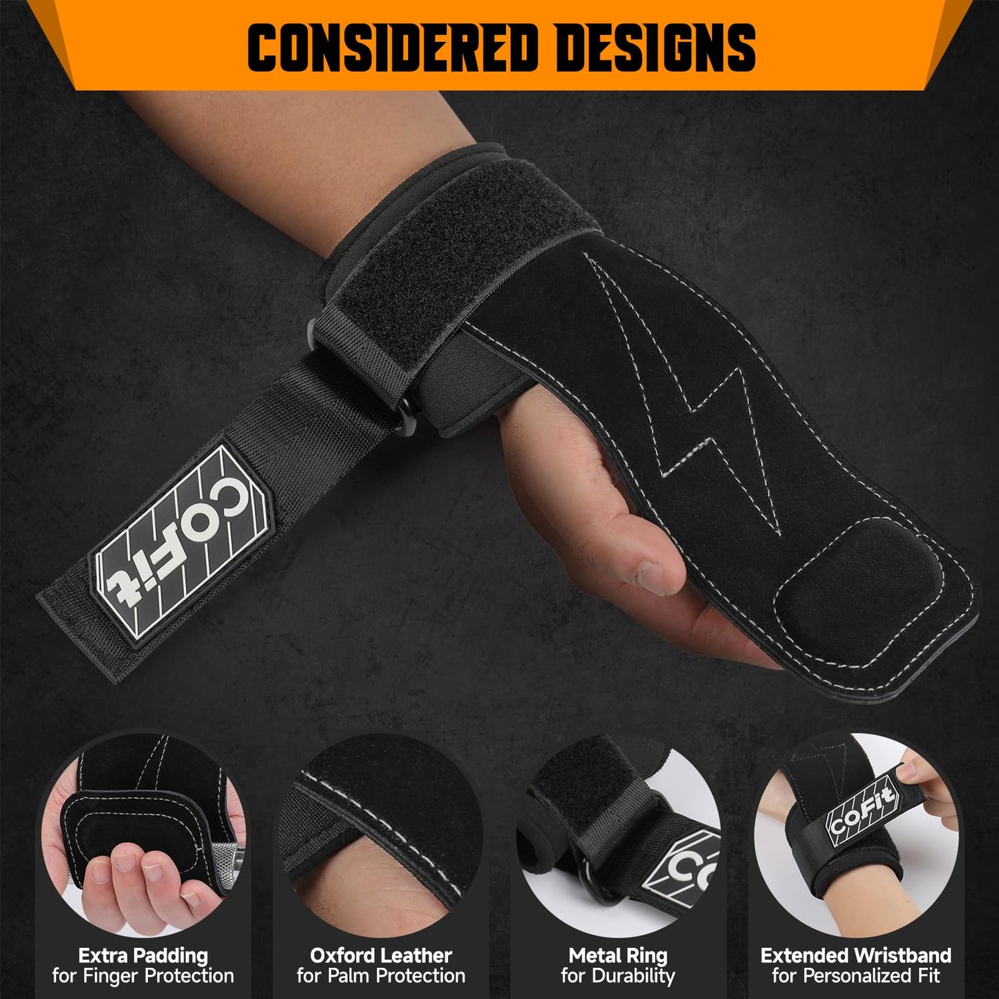 COFIT Wrist Straps for Weightlifting, Workout Wrist Wraps with Dual-Layer Oxford Leather, Enhanced Grip for Optimal Hand and Wrist Protection for Deadlift and Dumbbel - Small size Black
