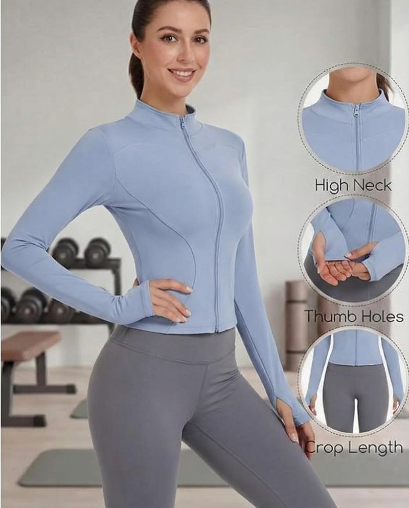 Women's Workout Jacket - Slim Fit Cropped Zip-Up Athletic Top with Thumb Hole | 3 Pack for Gym & Yoga