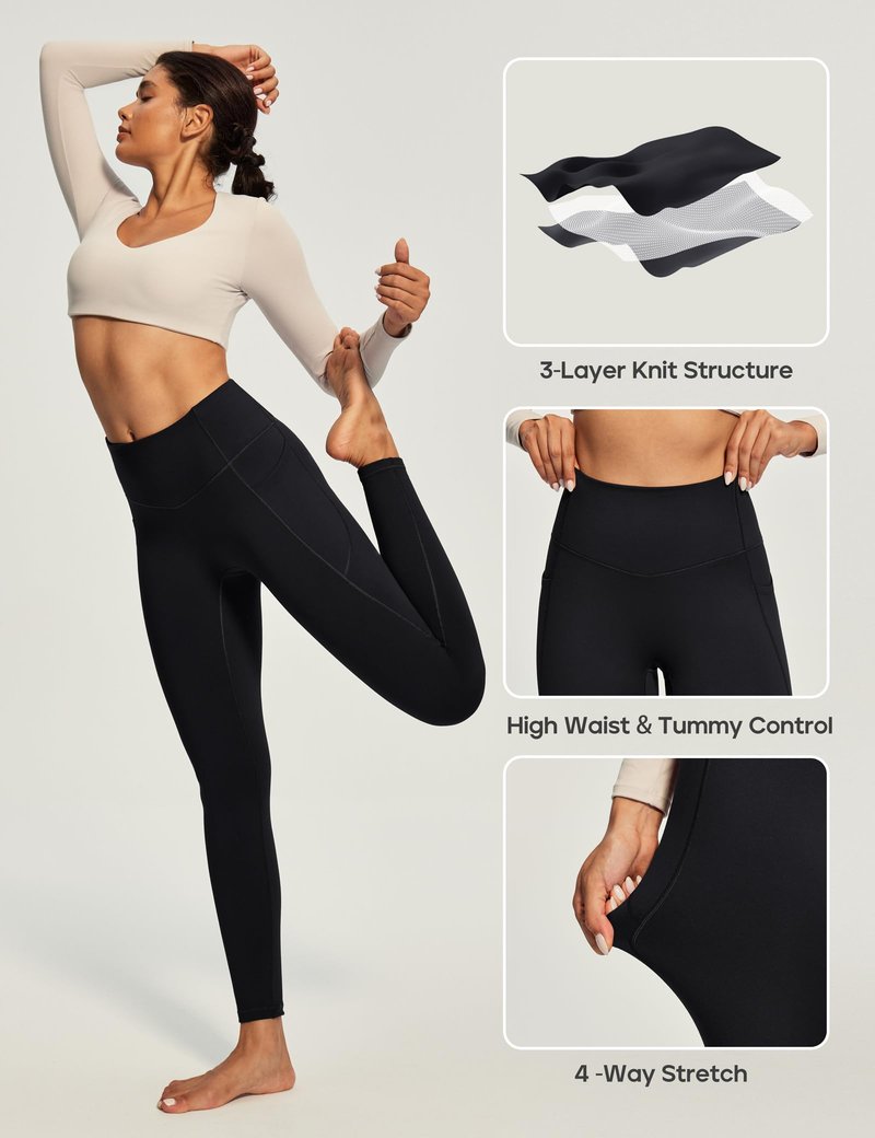 Heathyoga Fleece Lined Leggings Women with Pockets Thermal Leggings for Women Tummy Control Warm Winter Pants Yoga Pants Black