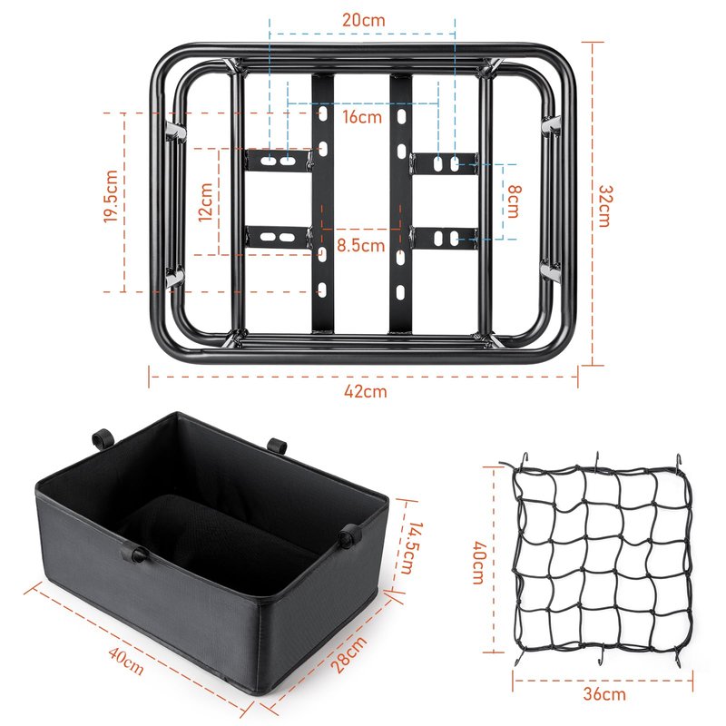 CXWXC Large Bicycle Basket with Cargo Net and Liner - Rear Cargo Rack for Bike, Electric Bike, Ebike