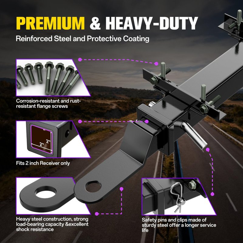 Golf Cart Trailer Hitch Kit, Heavy Duty Trailer Hitch with 2 Inch Receiver, Universal Golf Cart Tow Hitch for Club Car, EZGO, Yamaha and Other with Backseat Footrest Carts, Easy Installation, Sturdy