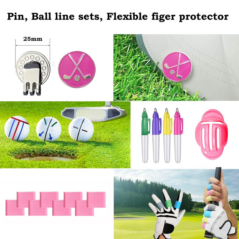 Glamrce Golf Accessories Kit 20 PCS Pink Golf Gift Set - Golf Towel, Ball Marker, Pins, Golf Club Cleaner, Pink Golf Balls w/Holder, Ball Alignment Kit, Divot Repair, Plastic Tees, All Pink Kit