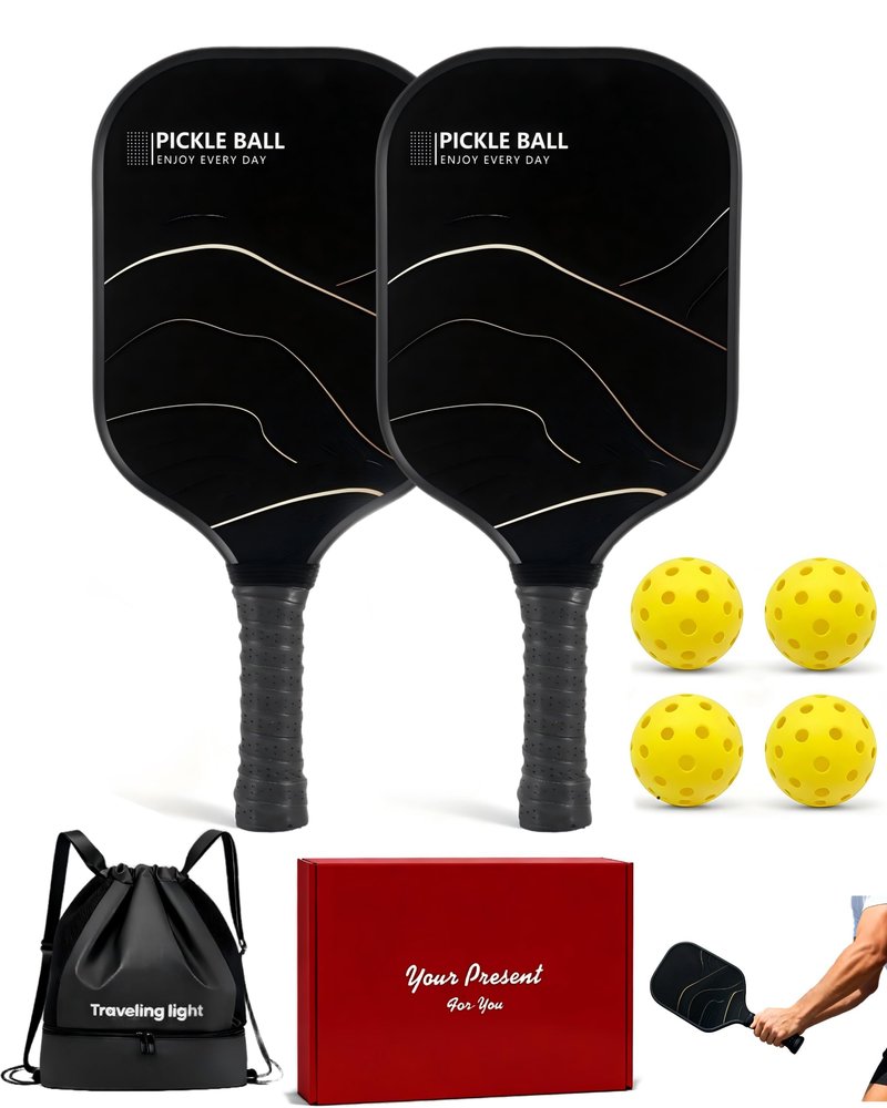 Pickleball Paddles Set of 2 for Beginners & Casual Players, Lightweight Fiberglass Rackets with Large Sweet Spot, Comfortable Grip, Includes 4 Outdoor Balls & Carry Bag – Easy Control & Fun Play Anywh