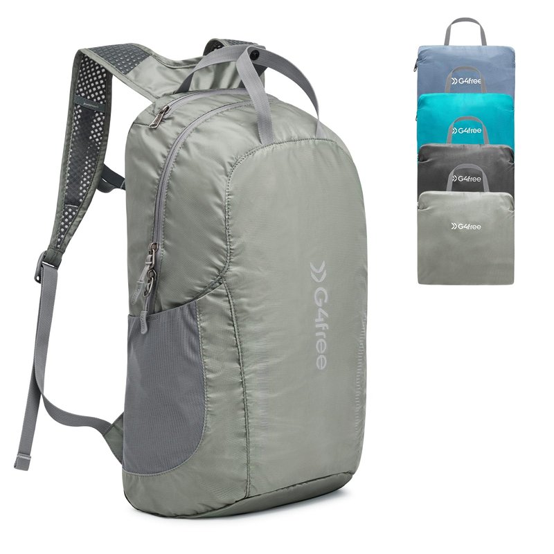 G4Free 25L Lightweight Hiking Backpack Packable Foldable Sport Travel Daypack Water Resistant for Women Men（Grey Green）