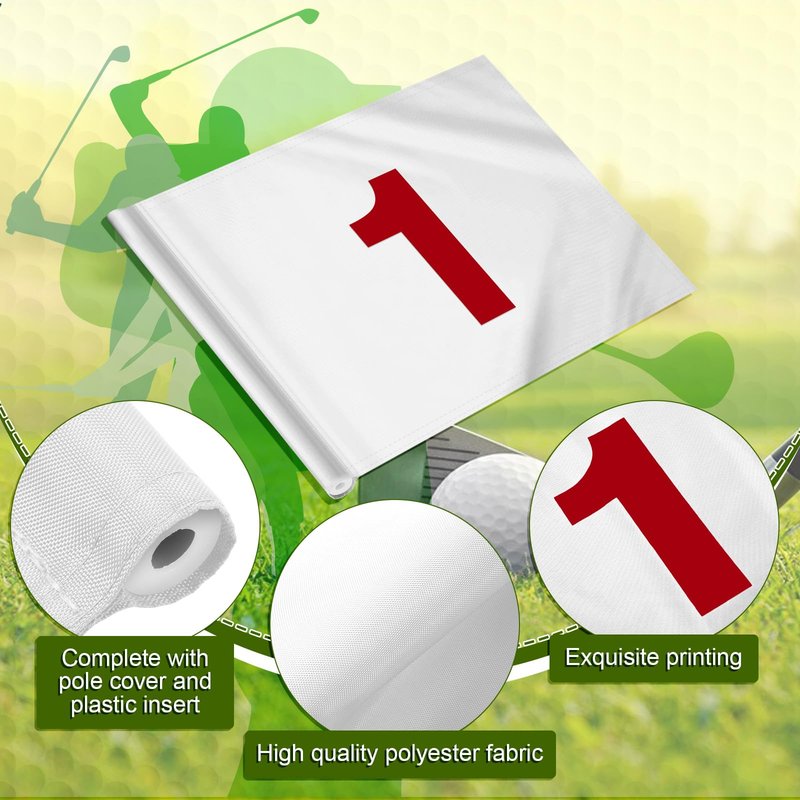 Oudain 9 Pieces 20''L x 14''H Large Numbered Golf Flags with Tube Inserted Oversize Putting Flags Number 1-9, 420D Nylon Flag for Yard Indoor Outdoor Backyard Garden(White)