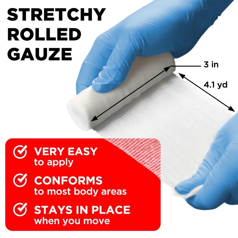 36 Gauze Rolls - 3" x 4.1yd - Soft and Breathable Rolled Gauze - Latex-Free Premium Individually Wrapped Bandages with Bonus Tape - First Aid Conforming Stretch Wrap for Wound Care - Vet Wrap