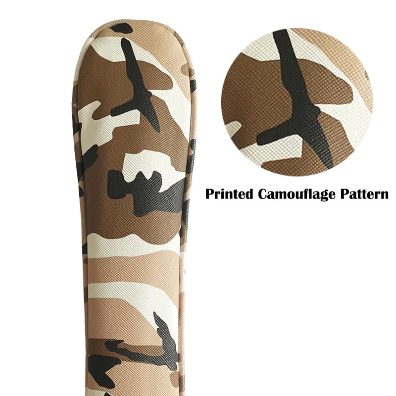 Gbourly Golf Club Alignment Stick Cover Camo Brown Holds at Least 2 Sticks PU Leather Printed Camouflage Protector Case Holder