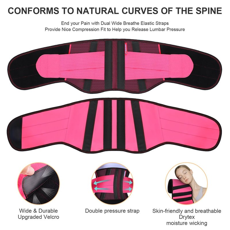 2.0 Version Lower Back Brace for Pain Relief, Back Brace for women Lifting at Work, Back Brace for Herniated Disc and Sciatica, Back Support Belt for Women (Red,S/M Fits 26"-32"Belly Waist)