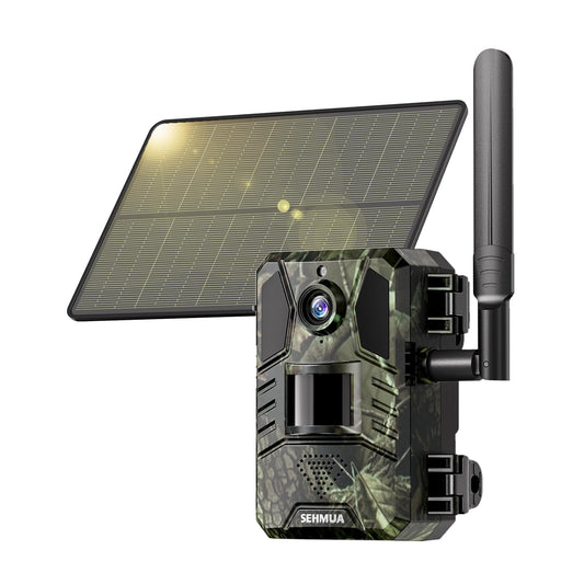 SEHMUA Trail Cameras, Game Camera with Live Streaming Built-in 4G LTE SIM Card Cellular Trail Camera No Wi-Fi Solar Trail Camera