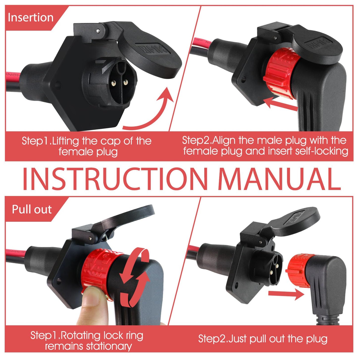 Trolling Motor Plug,12V/24V/26V/48V Trolling Motor Plug and Receptacle for Minn Kota Marine Boat,8 Gauge 2-Wire Quick Connect,Male&Female,Waterproof