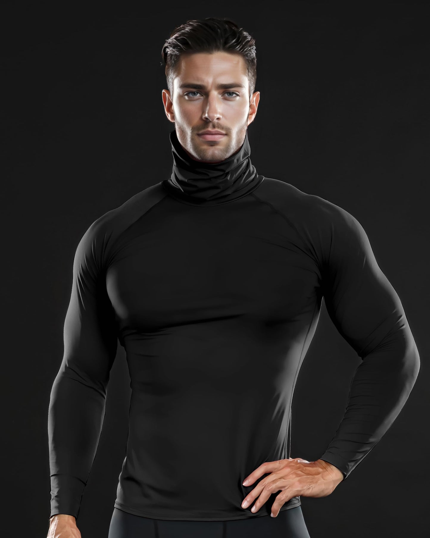 DRSKIN 2 Pack Men's Thermal Compression Shirts Fleece Lined Turtleneck Base Layers Underwear Sports Athletic Workout Winter, HOT(Round SBB01+Turtleneck SB01), XL