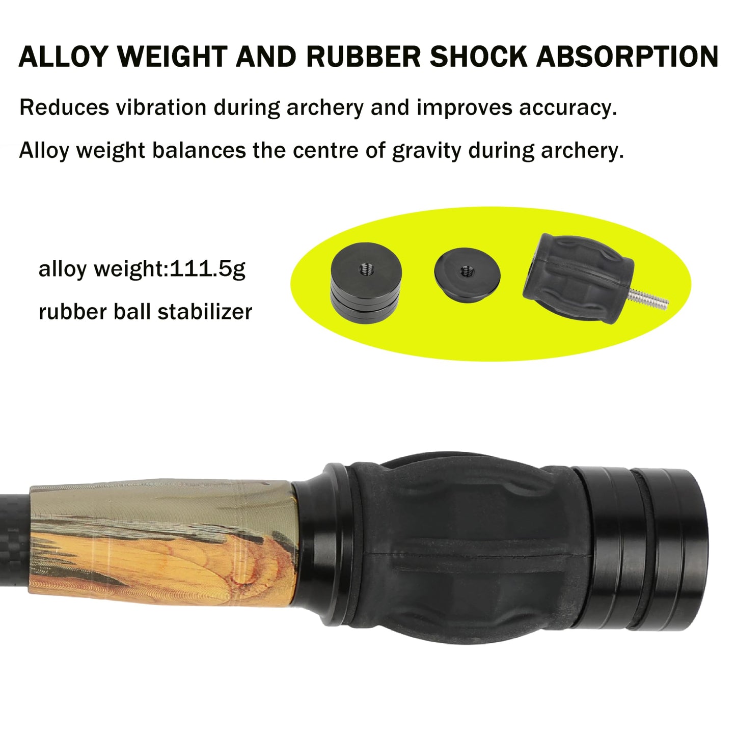 HNZMDY Archery Bow Stabilizer for Compound Bow, 6", 8",10",12",15" Carbon Fiber Blance Bar, Damping System and Shock Absorber Weights Kit (10 inch, Black camo)