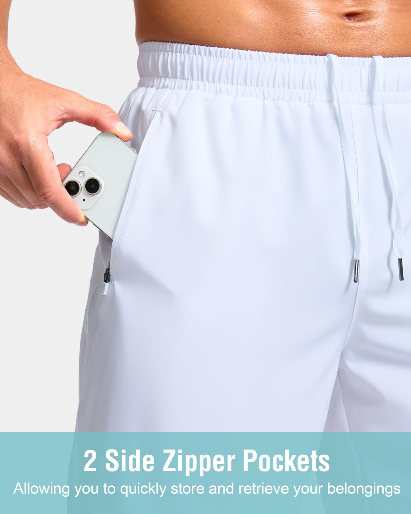 G Gradual Men's Athletic Running Shorts with 2 Zipper Pockets 7"/ 5"/ 9"(White,5S)