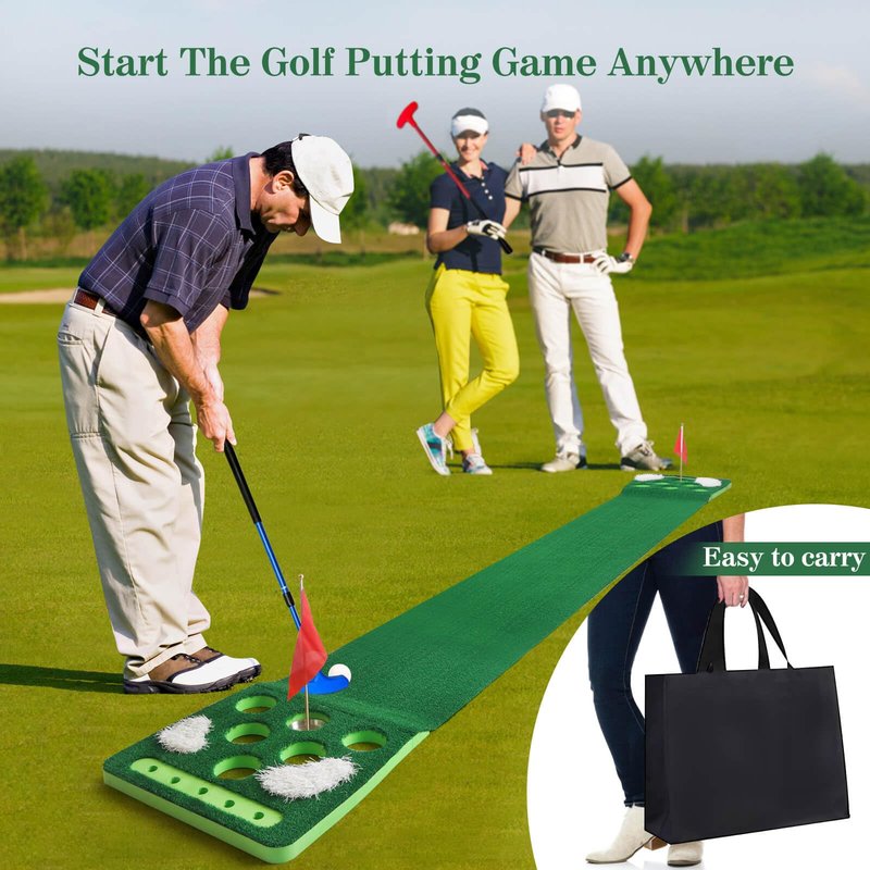 Luricaa Golf Putting Game Set, Golf Putting Green Mat with 4 Balls, 2 Cups & Flags, 1 Portable Bag for Outdoor & Indoor Party Game