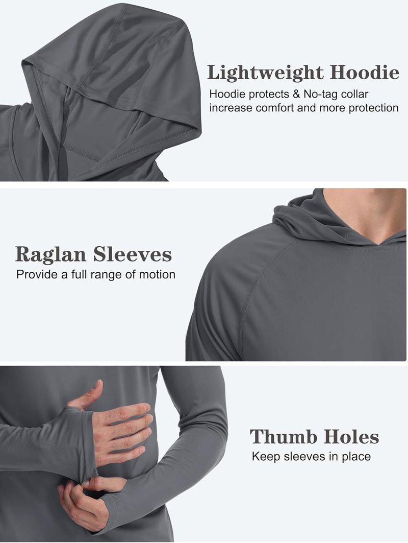 Men's UPF 50+ Sun Protection Long Sleeve Hoodie | Outdoor UV Fishing Shirt for Running & Hiking