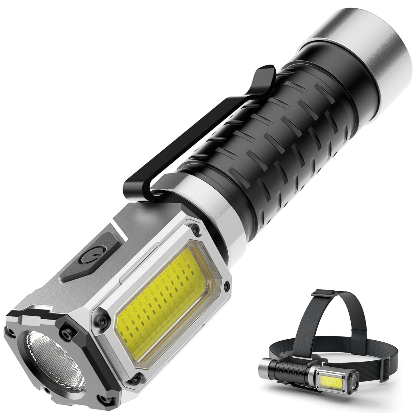 Anhay 2000LM Rechargeable EDC Flashlight, Magnetic Pocket Flashlight with Red Green Light, 5 Modes LED & COB Floodlight, Mini Flashlight for Camping, Hiking, Emergency, Home Use