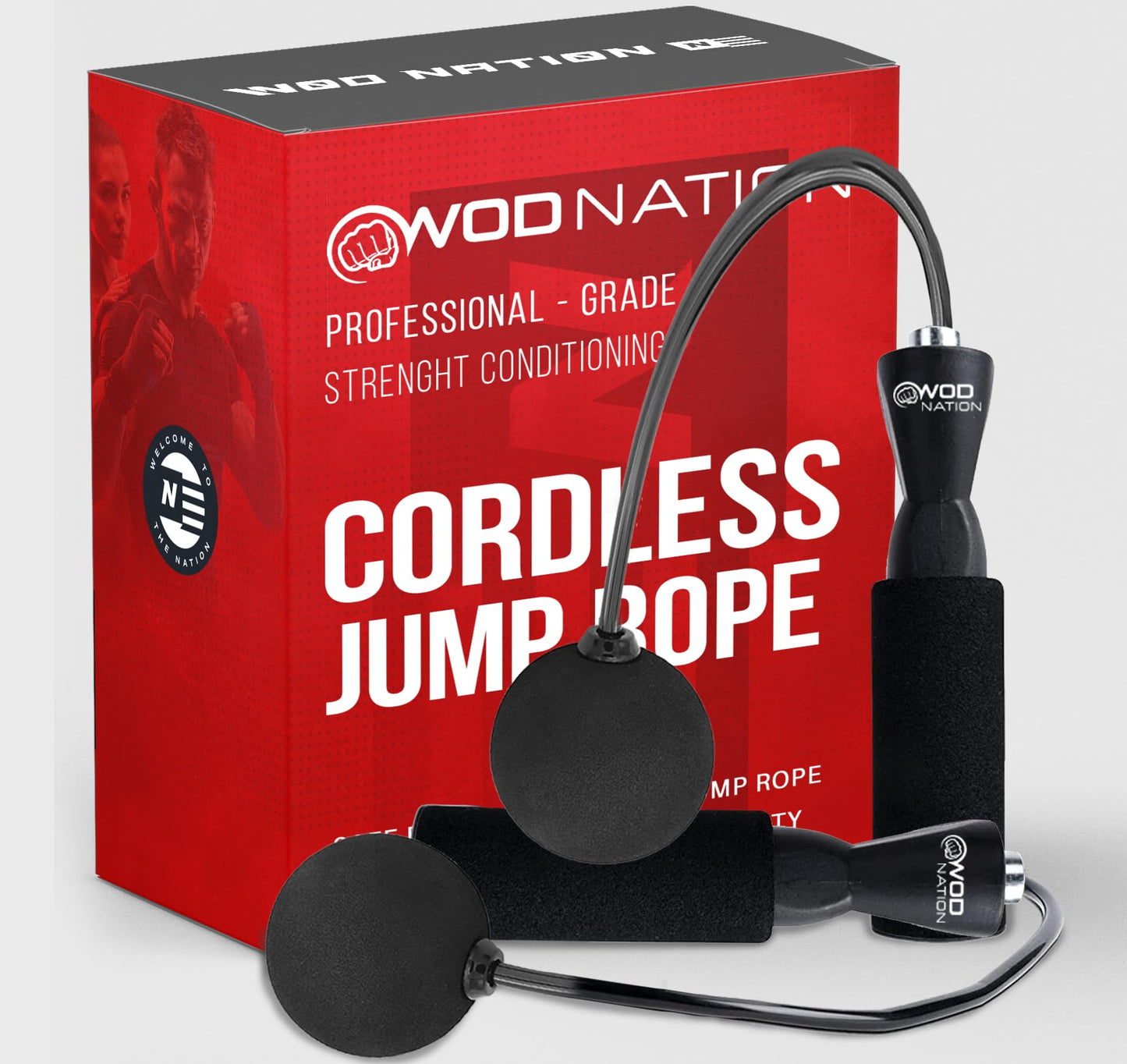 WOD Nation Weighted Ropeless Jump Rope for Men - Adjustable Cordless Jump Rope with Weighted Balls & Digital Counter - Calisthenics & Home Gym Fitness Equipment - Black, Silicone & EVA Handles