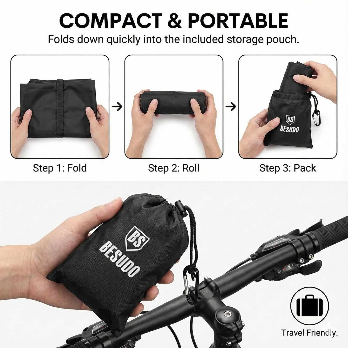 Besudo Handlebar Protective Cover Ebike - Waterproof Protective Transport Protection Rain Cover Bicycle for Rear Rack - E-Bike Accessories