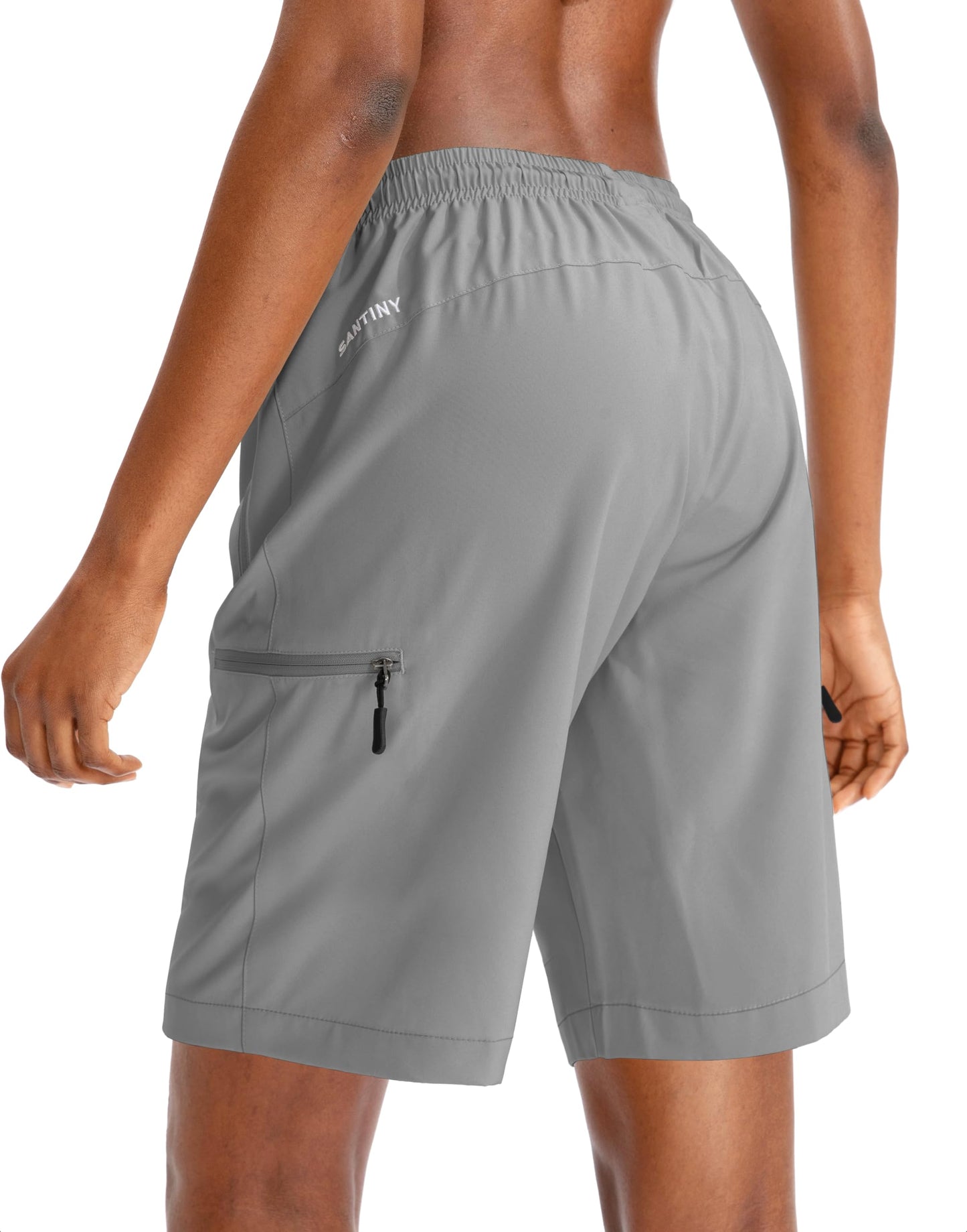 SANTINY Women's 5''/ 7''/9'' Hiking Cargo Shorts Quick Dry Lightweight Summer Shorts for Women Athletic Golf Zipper Pockets(Light Grey_S)