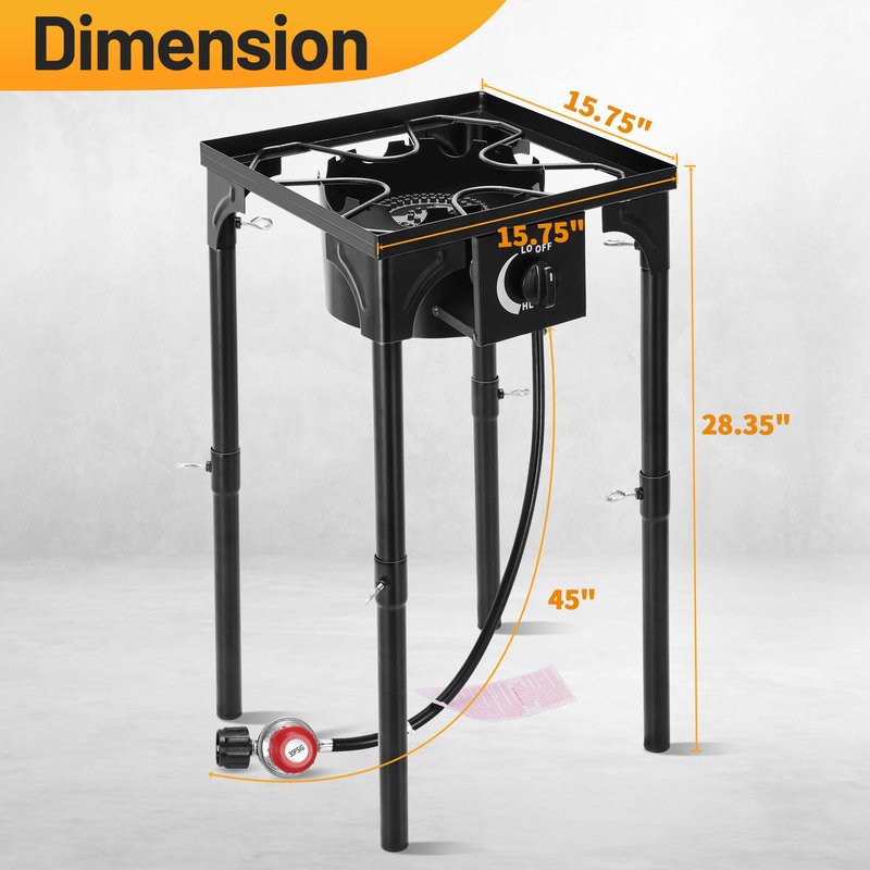 FSUON Outdoor Camping Stove, 130000 BTU, High Pressure Single Burner, Propane Gas Cooker with Detachable Legs, 30 PSI Regulator