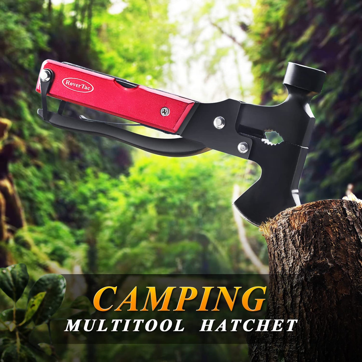 RoverTac Camping Essentials, Multi Tool Axe Hatchet Survival Gear 14-in-1 Multitool Knife Hammer Pliers Saw Bottle Can Opener Screwdriver, Multitool for Camping Hiking Survival, Gifts for Men Him Dad