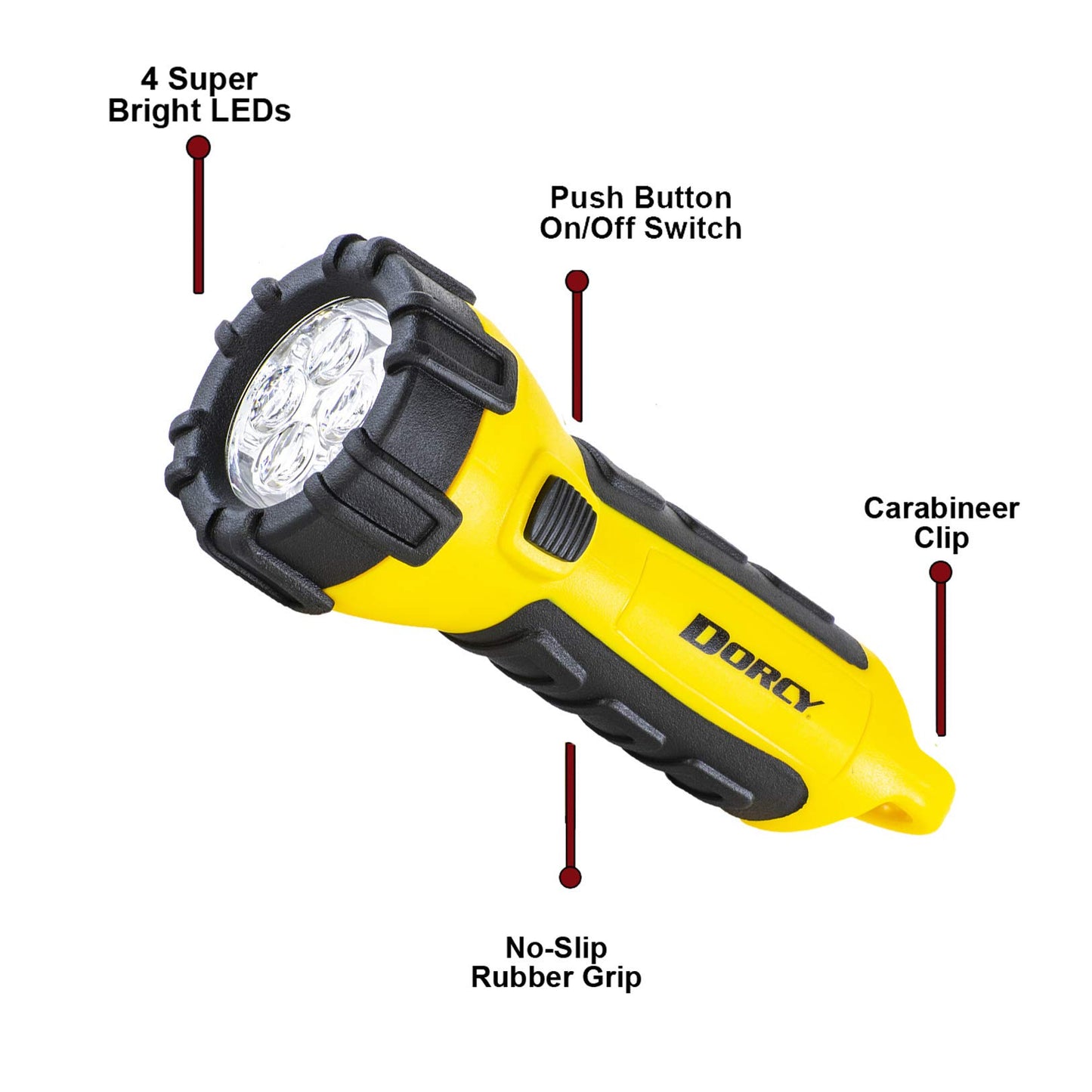 Dorcy 41-2510 Floating Waterproof LED Flashlight with Carabineer Clip, 55-Lumens, Yellow