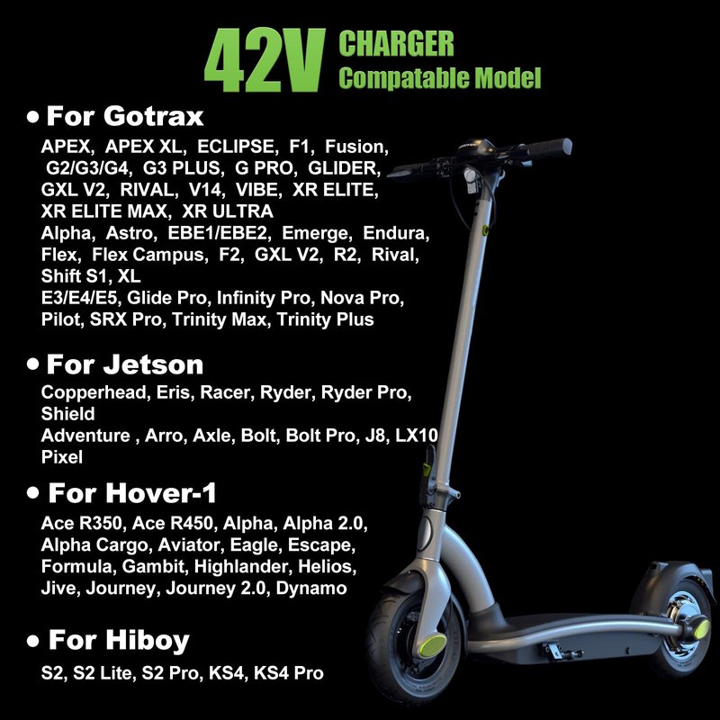 APOOHEP 42V Compact Electric Scooter Hoverboard Charger for Hover-1 Gotrax Jetson & More 36V Lithium Battery, UL Certified Safe & Powerful & Small with 2 Common Connectors
