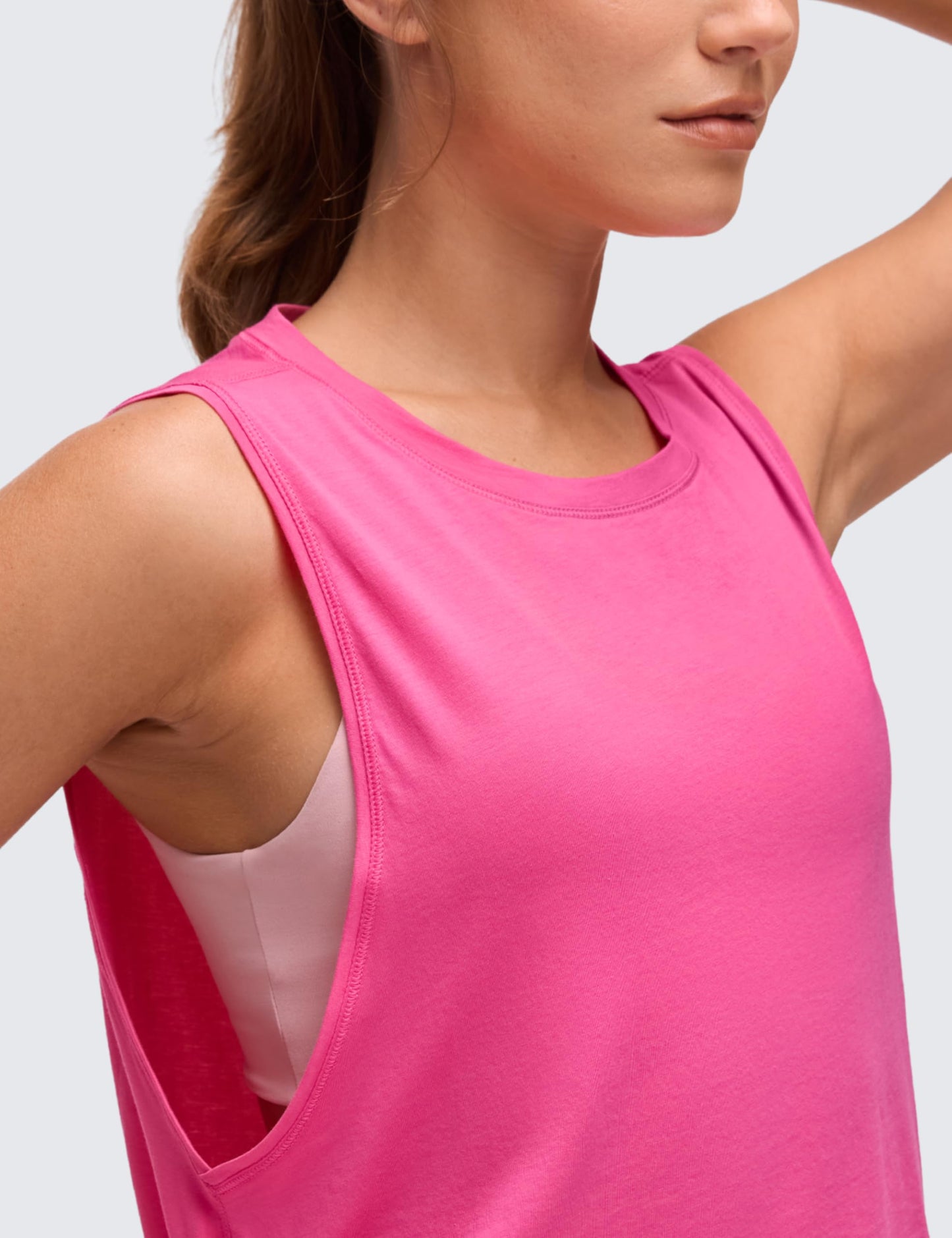 CRZ YOGA Pima Cotton Dropped Armhole Tank Sonic Pink Small
